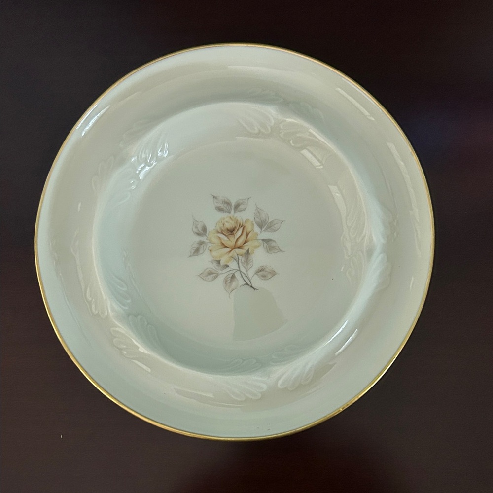 Lenox Porcelain Bowl with Yellow Rose and Gold Rim